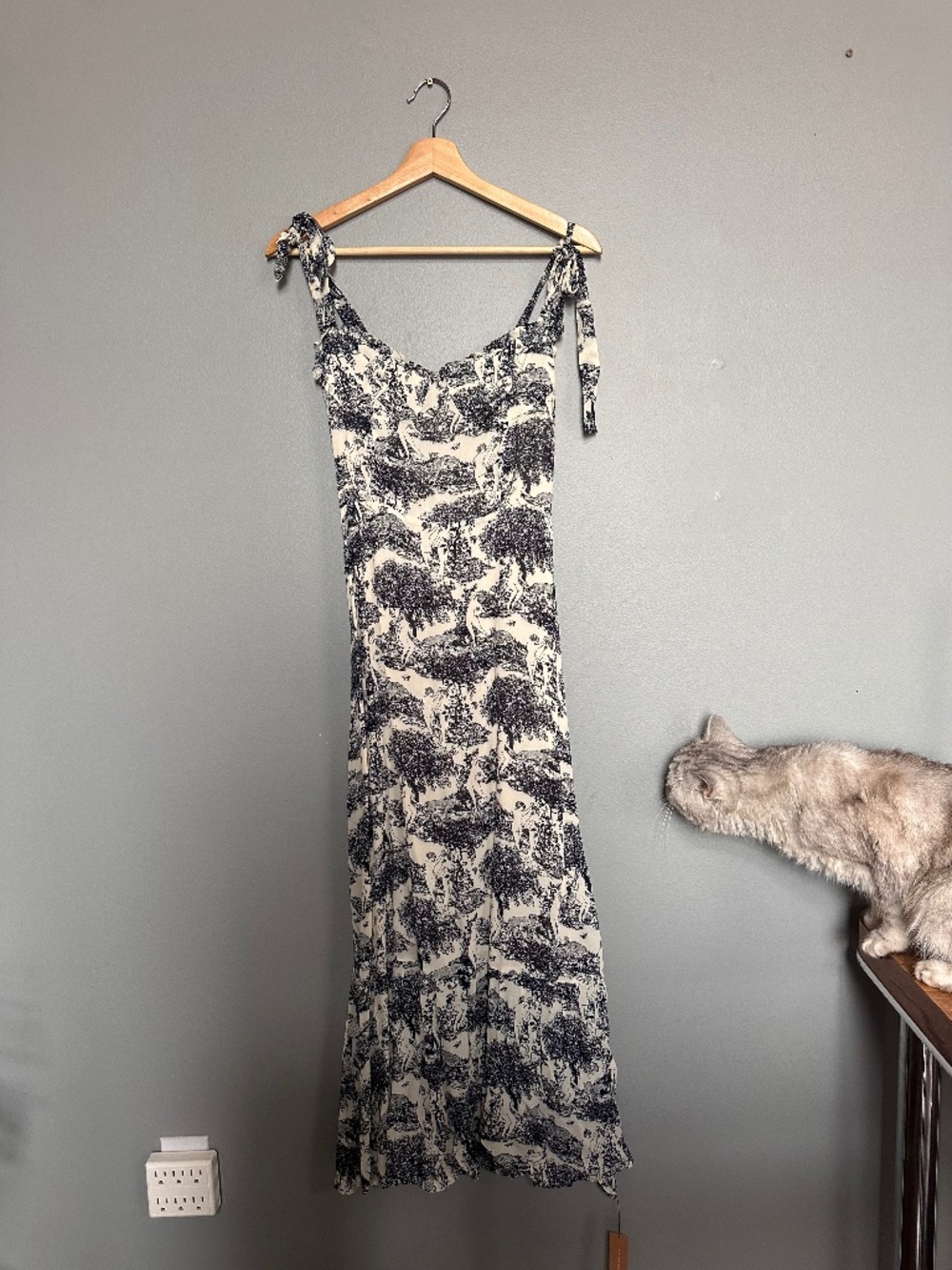 Reformation Cream and Black Print Midi Dress